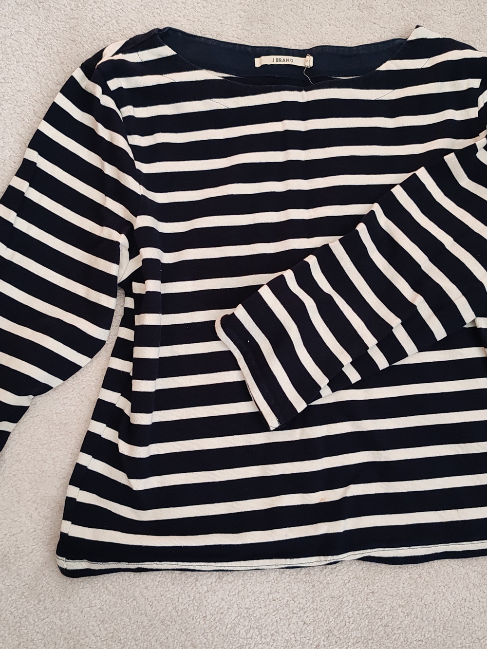 J Brand Striped Navy and White Boatneck Top Size US M (3 Quarter Length Sleeves)